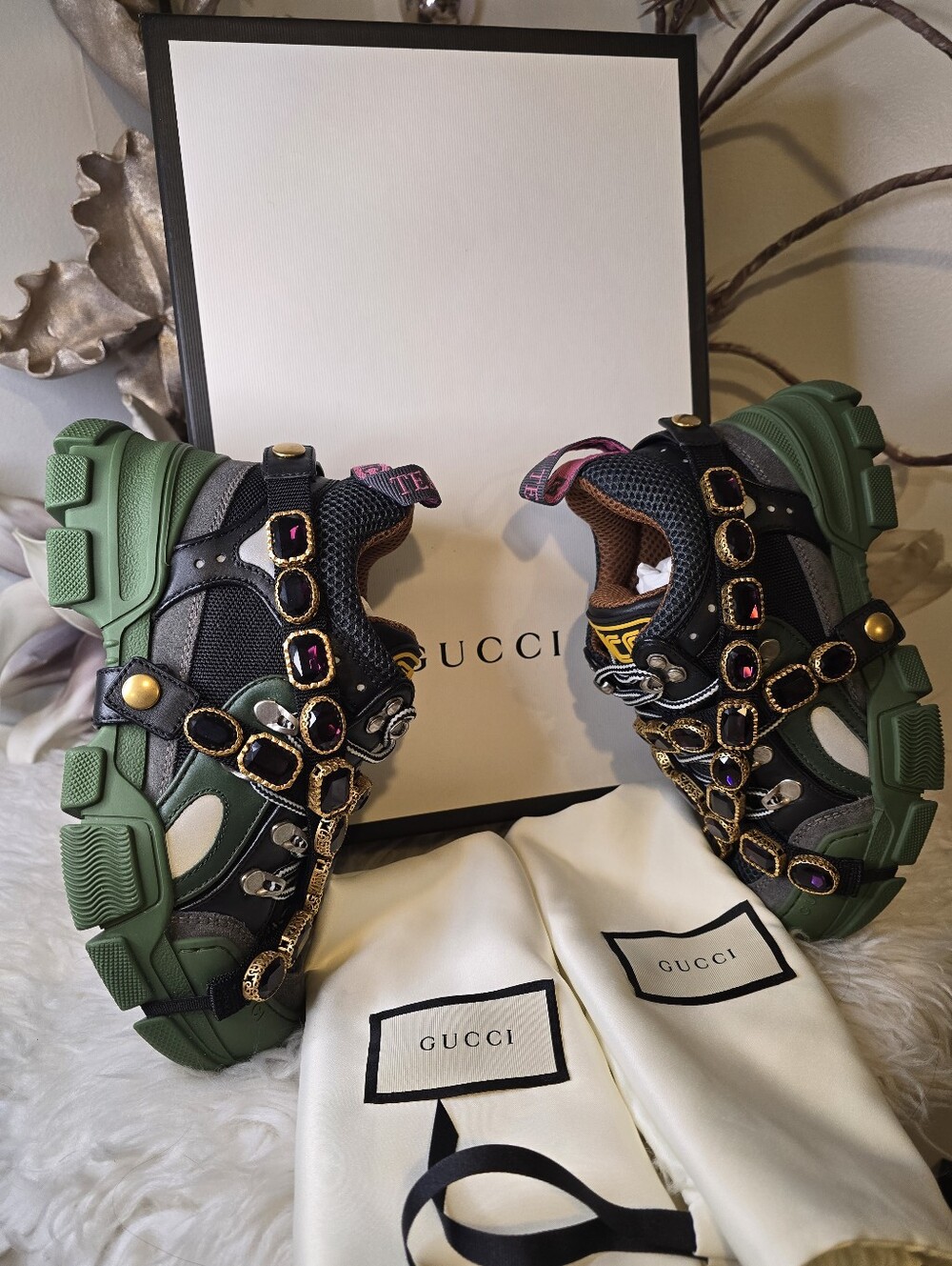Gucci Flashtrek SEGA Removable Crystal Green Sneakers size6 new